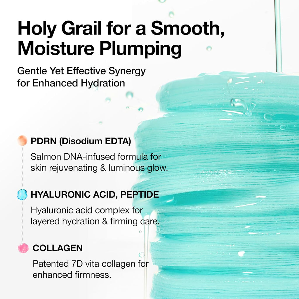 PDRN 100 Hyaluronic Acid, Hydrating Dual-Textured Toner Pads, Salmon DNA & Collagen Face for Glass Skin Glow & Makeup Prep, Sensitive & Dry Skin, Korean Skincare, 6.1 Fl Oz, 60 Count