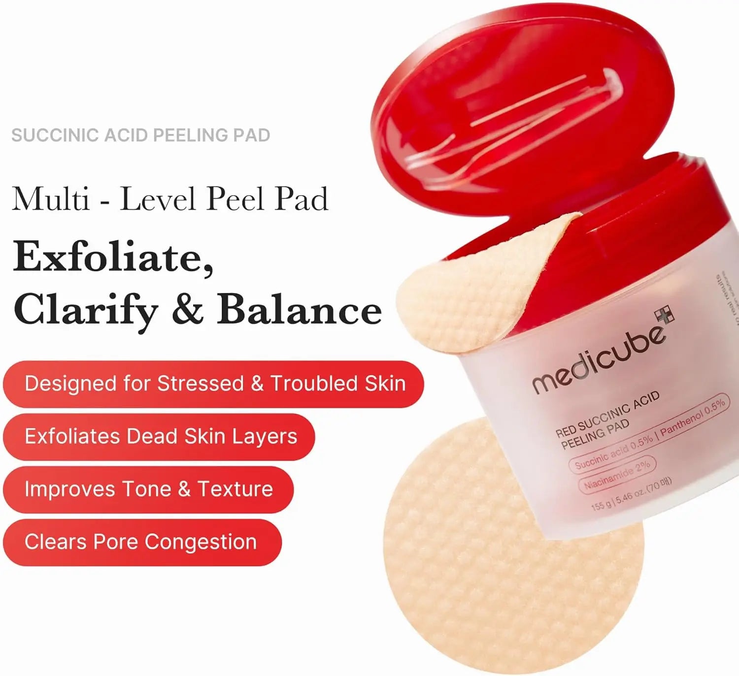 MEDICUBE Red Succinic Acid Exfoliating Facial Peeling Pads