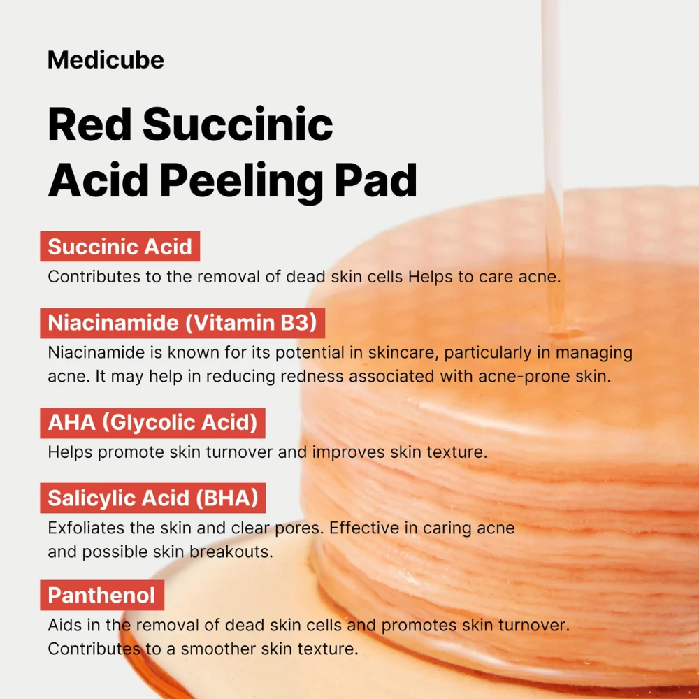MEDICUBE Red Succinic Acid Exfoliating Facial Peeling Pads