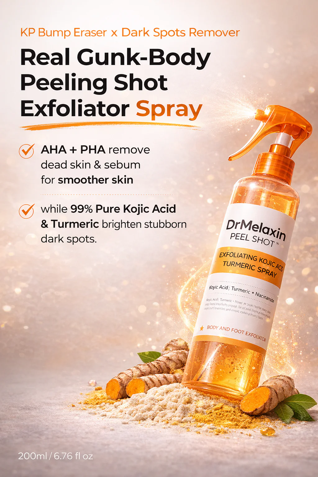 Dr. Melaxin Body Keratin Care Kojic Acid Turmeric Exfoliating Spray